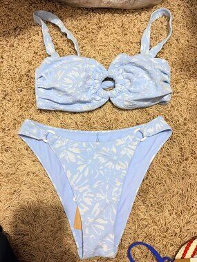 Berlook Light Blue Bloom O-Ring Bikini Top and Bottom
